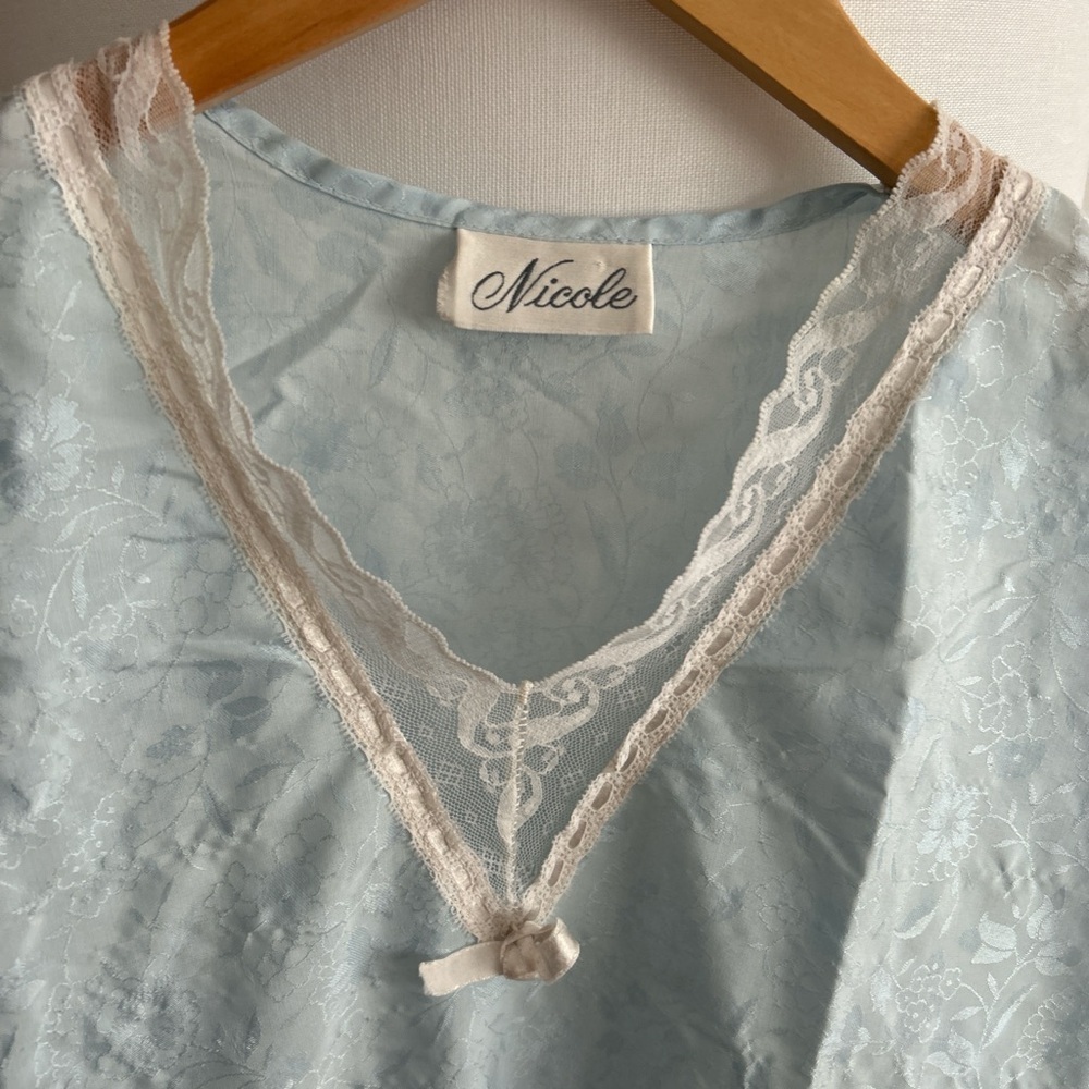 Vintage Blue Lace Jacquard Y2K Nightgown Size M/L - Picture 4 of 8
